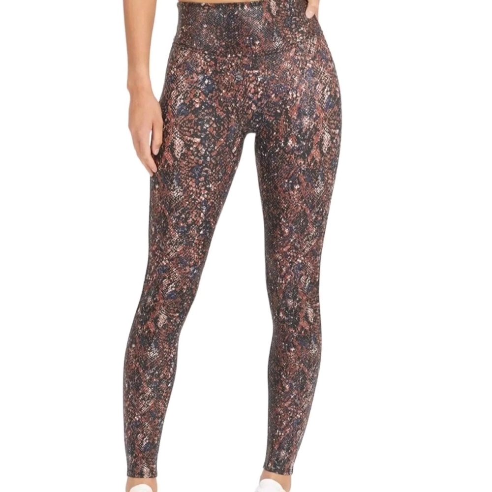 Spanx Leggings Extra Large XL Snakeskin Print Animal Print Faux Leather Coated